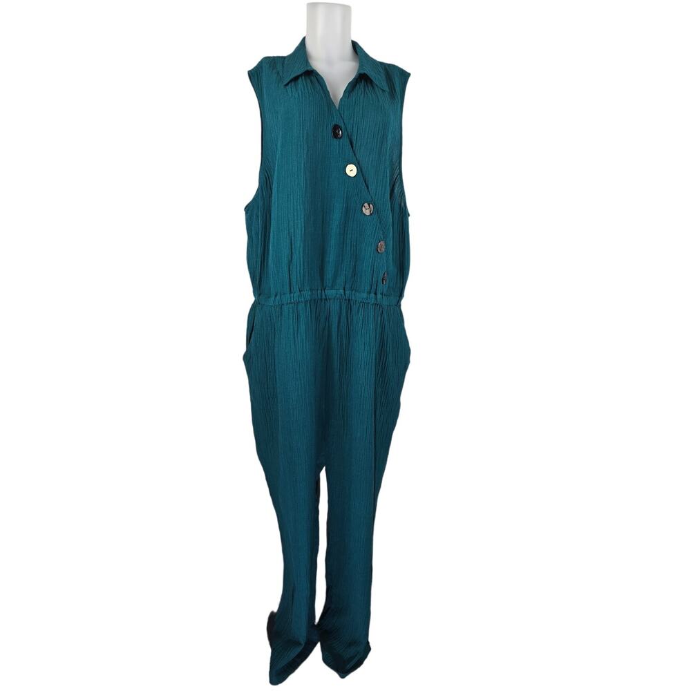 Soft Surroundings Rio Jumpsuit Sleevless Spruce Green Women's 3X NWT MSRP $110